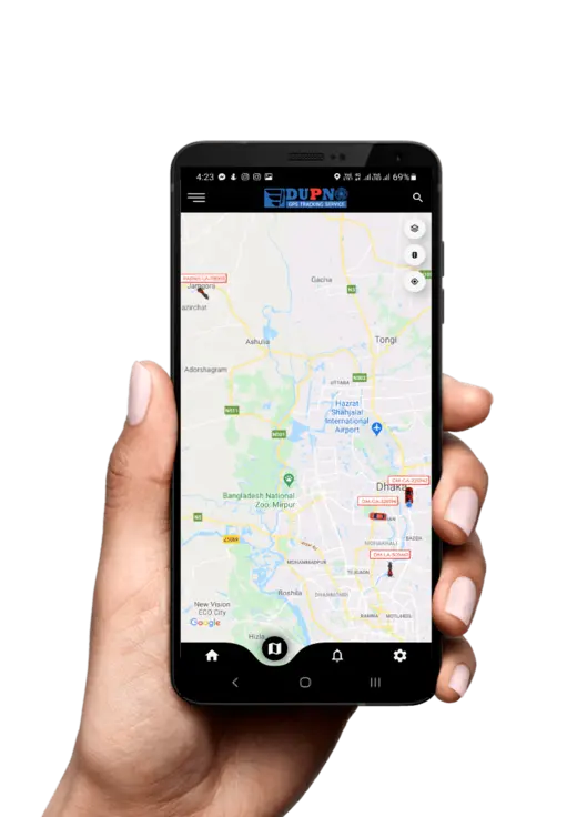 Dupno GPS Pro app showing a vehicle on the map